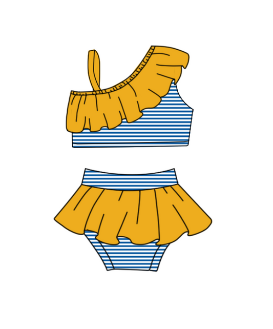 Preorder moq 5 Baby Girls Stripe Strap Top Bummies Short Team Swimsuits