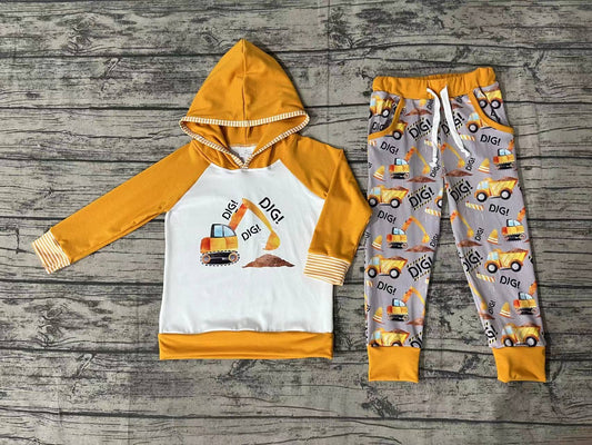 Baby Boys Digger Hooded Tee Top Pants Outfits Clothes Sets