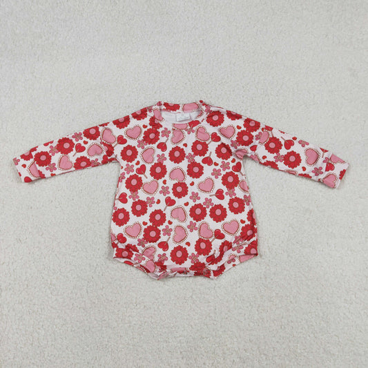 Baby Girls Long Sleeve Red Hearts Flowers Valentines Ruffle Rompers