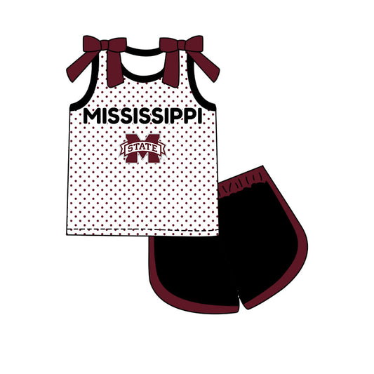 Preorder (moq 5)Baby Girls Bows M State Polka Dots Top Short Team Clothes Set