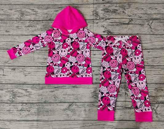 Baby Girls Pink Smile Valentines Hearts Hooded Top Pants Clothes Sets