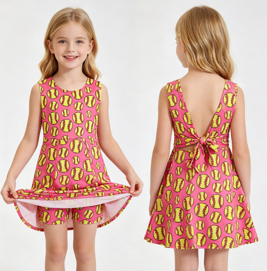 Baby Girls Sleeveless Softballs Team Yoga Active Shorts Knee Length Dress