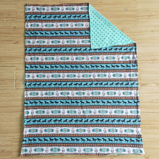USA Shop Baby Boys Aztec Horses Stripe Western Minky Blankets