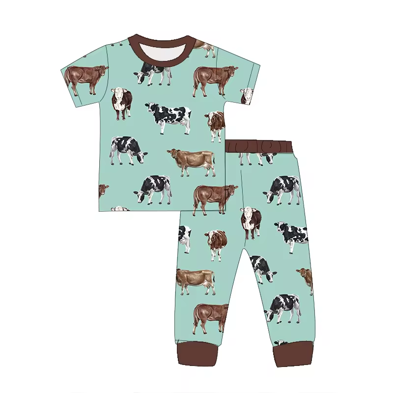 Baby Girls Western Cows Shirt Pants Pajamas Clothes Sets Preorder(moq 5)