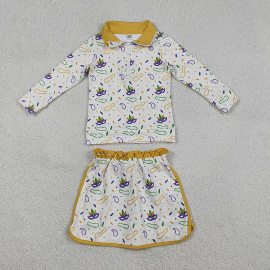 Baby Girls Mardigras Anchors Masks Zip Pullovers Skirt Shorts Yoga Clothes Set