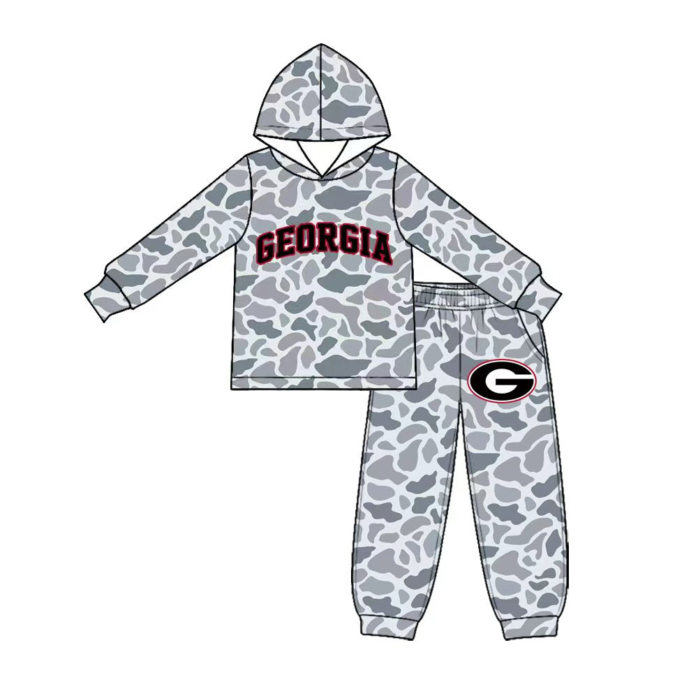 Preorder (moq 5) Baby Boy Clothes Georgia Grey Camo Print Long Sleeve Hoodie Jogger Pant Set