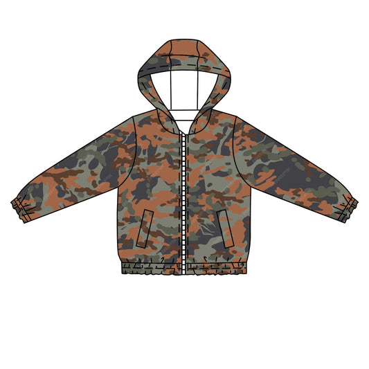 Baby Boys Brown Camo Pockets Long Sleeve Hooded Tops preorder(MOQ 5)