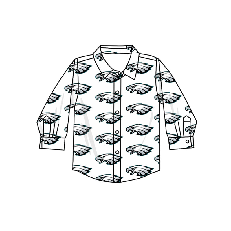 Preorder (moq 5)Baby Boys Long Sleeves Eagles Plaid Team Zipper Shirts Top