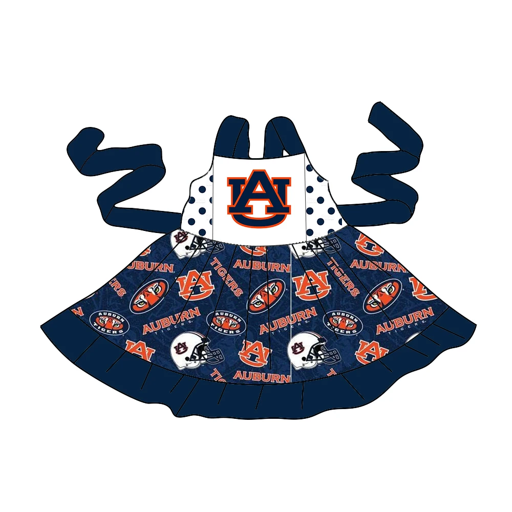 Baby Girls Twirl Auburn Tiger Belt Team Knee Length Dresses Preorder(moq 5)