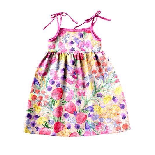 Baby Girls Hot Pink Flowers Straps Knee Length Dresses preorder(moq 5)