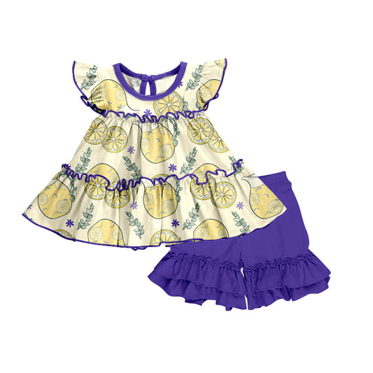 Baby Girls Lemon Tunic Top Ruffle Shorts Clothing Sets Preorder(moq 5)