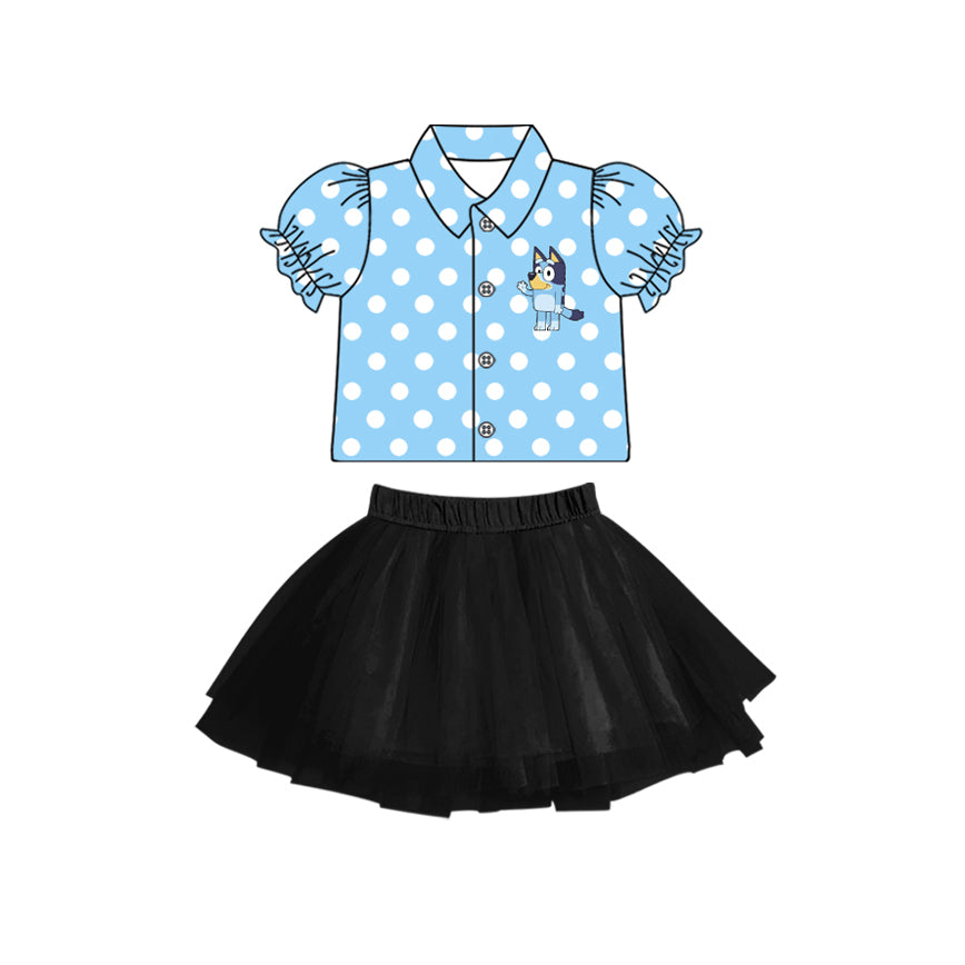 Baby Girls Cartoon Dots Blue Princess Top Tutu Skirts Sets preorder(MOQ 5)