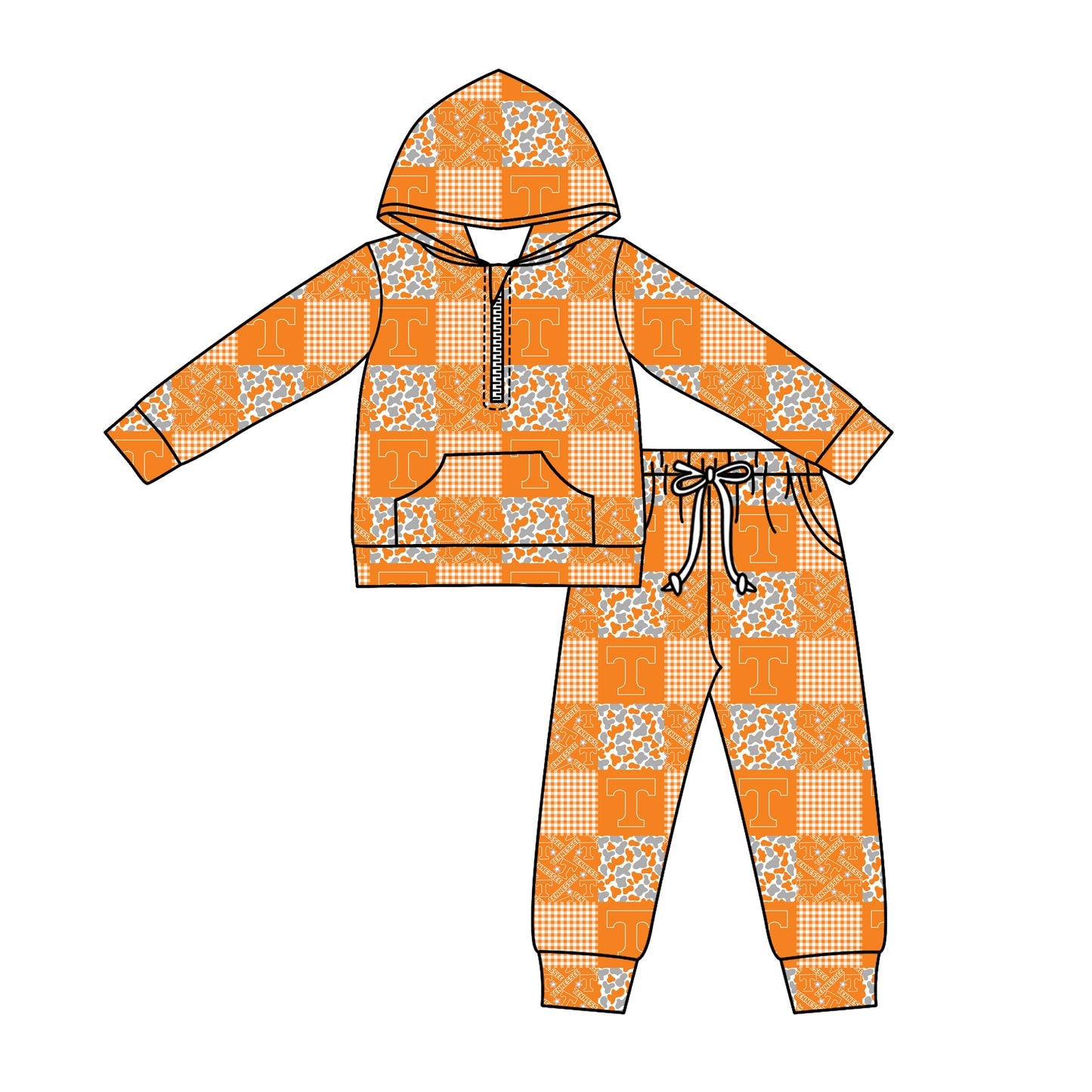 Preorder (moq 5)Baby Boys Camo T Checked Zipper Pockets Hoodies Pants Team Clothes Sets