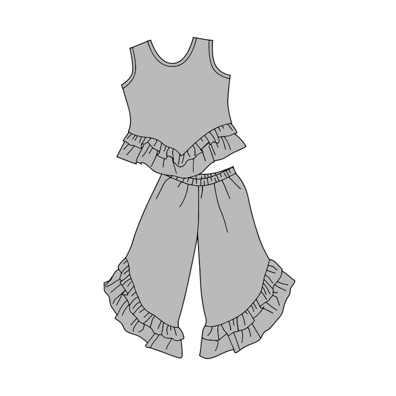 Baby Girls Grey Sleeveless Top Ruffle Bell Pants Clothing Sets Preorder(moq 5)