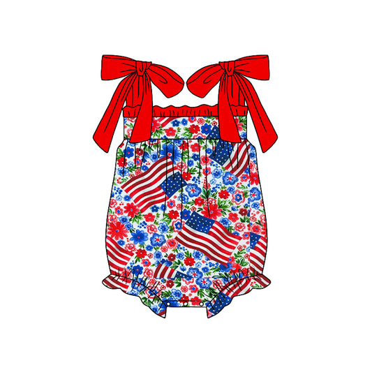 Baby Infant Girls 4th Of July Flag Flowers Rompers preorder(moq 5)