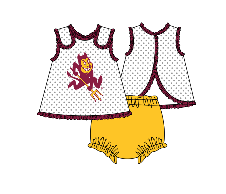 Preorder (moq 5)Baby Girls Sleeveless Arizona Polka Dots Tunic Bummies Team Clothes Sets