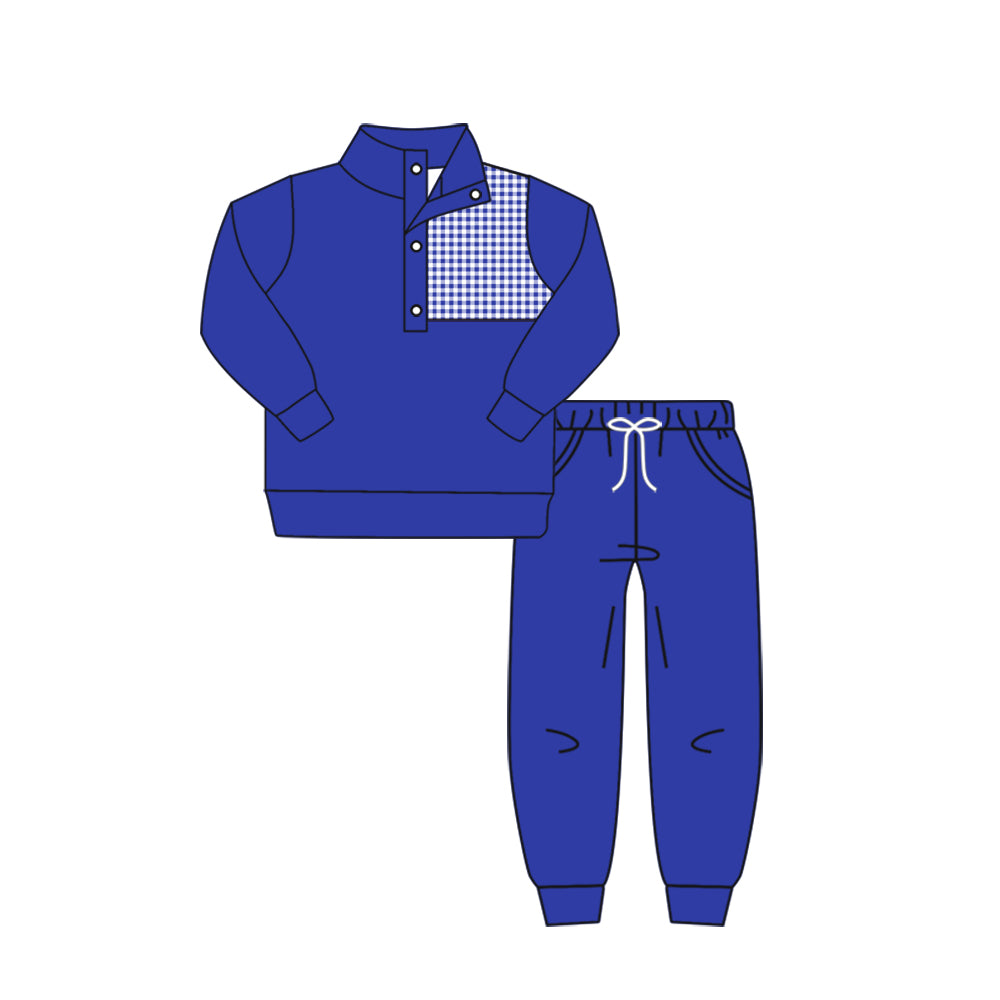 preorder(moq 5) Baby Boys Fall Football Team Blue Pullover Top Pants Clothing Sets