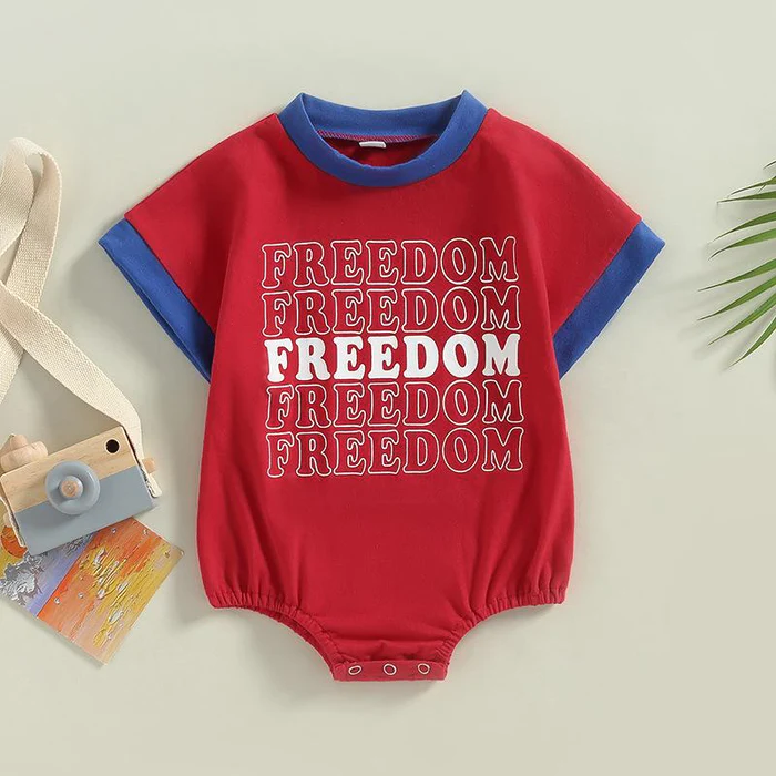 Baby Infant Boys Freedom 4th Of July Short Sleeve Rompers preorder(moq 5)