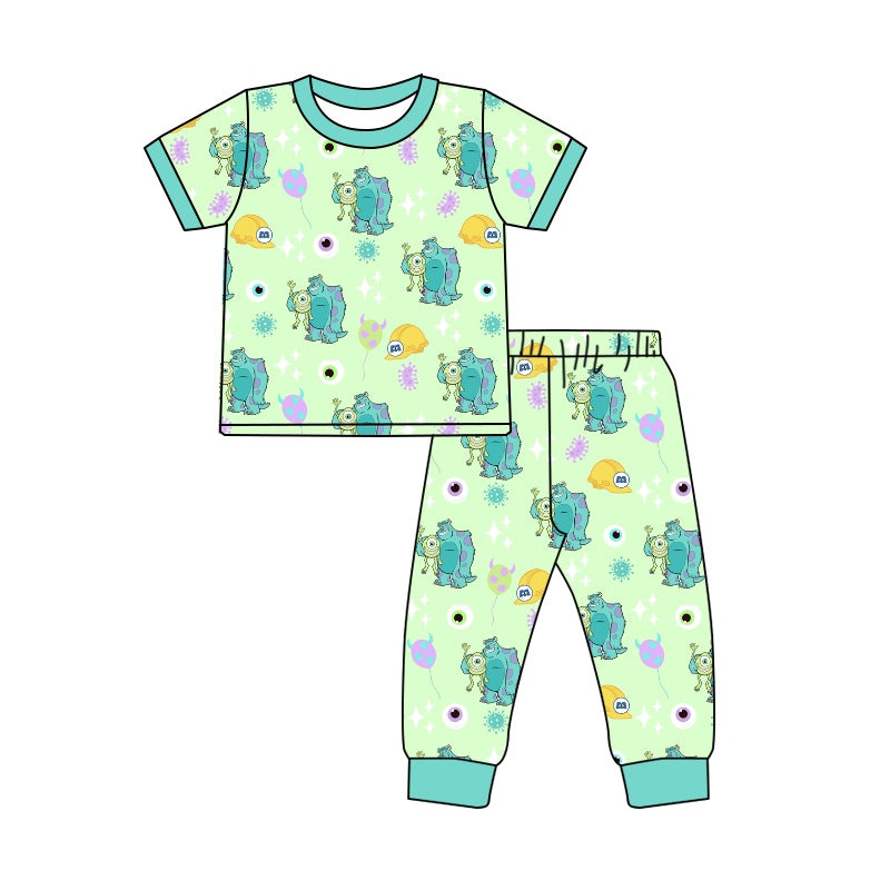 Baby Toddler Green Monster Shirt Pants Pajamas Clothes Sets Preorder(moq 5)