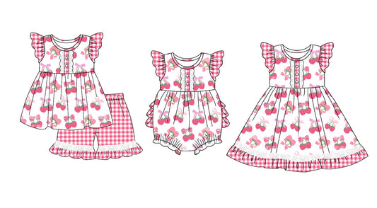 Preorder(moq 5 each) Baby Girls Pink Strawberry Checkered Romper Dress Shorts Sets