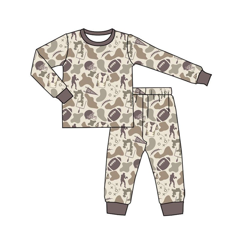 Preorder (moq 20)Baby Boys Bamboo Footballs Camo Team Hunting Pajamas Sets