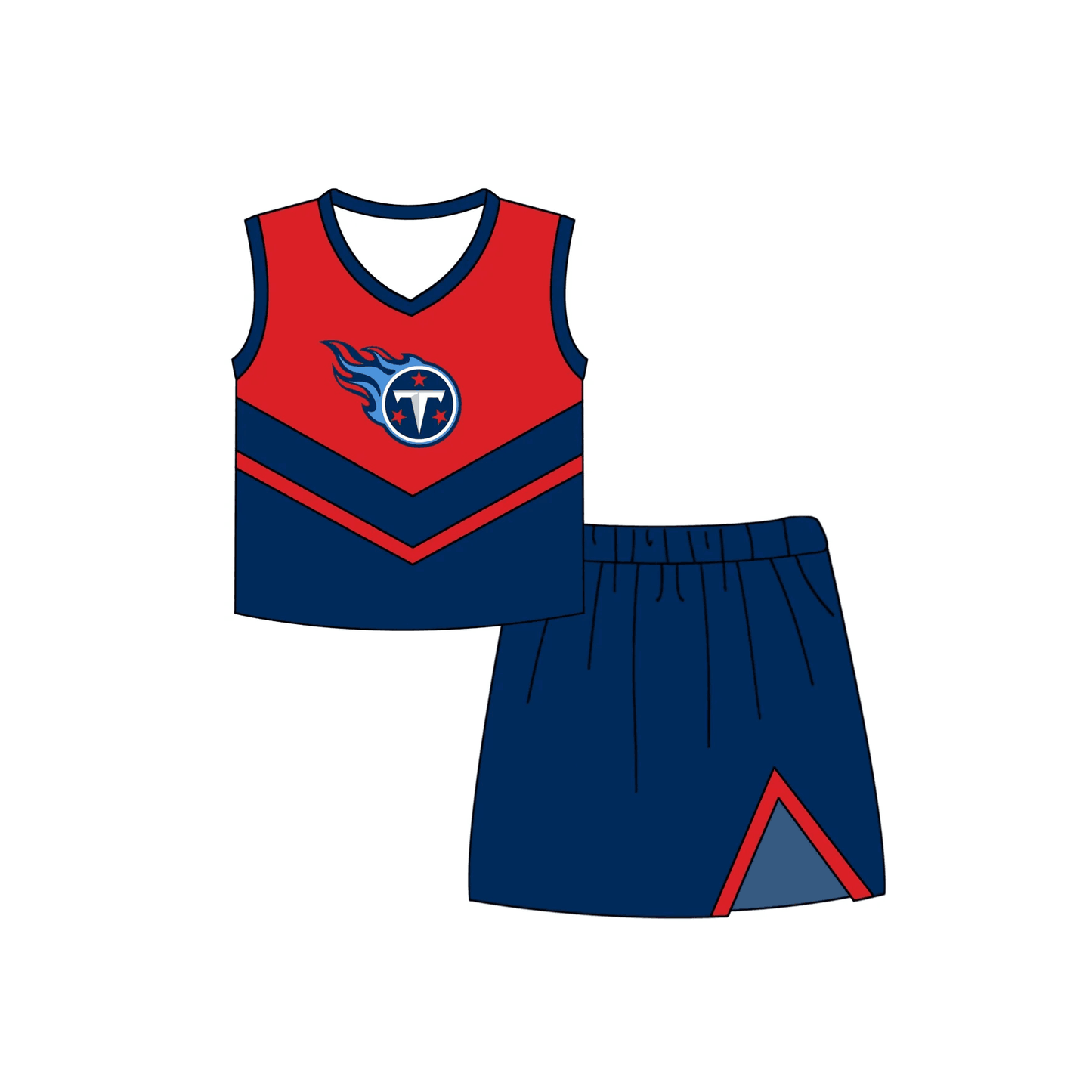 Preorder moq 5 Baby Girls Red Team Tops Skirt Clothes Sets