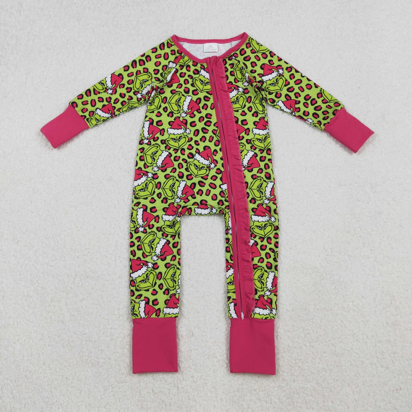 Baby Girls Leopard Hats Grin Christmas Ruffle Zipper Footie Rompers