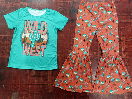 Baby Girls Wild West Cactus Top Bell Pants Clothing Sets preorder(moq 5)