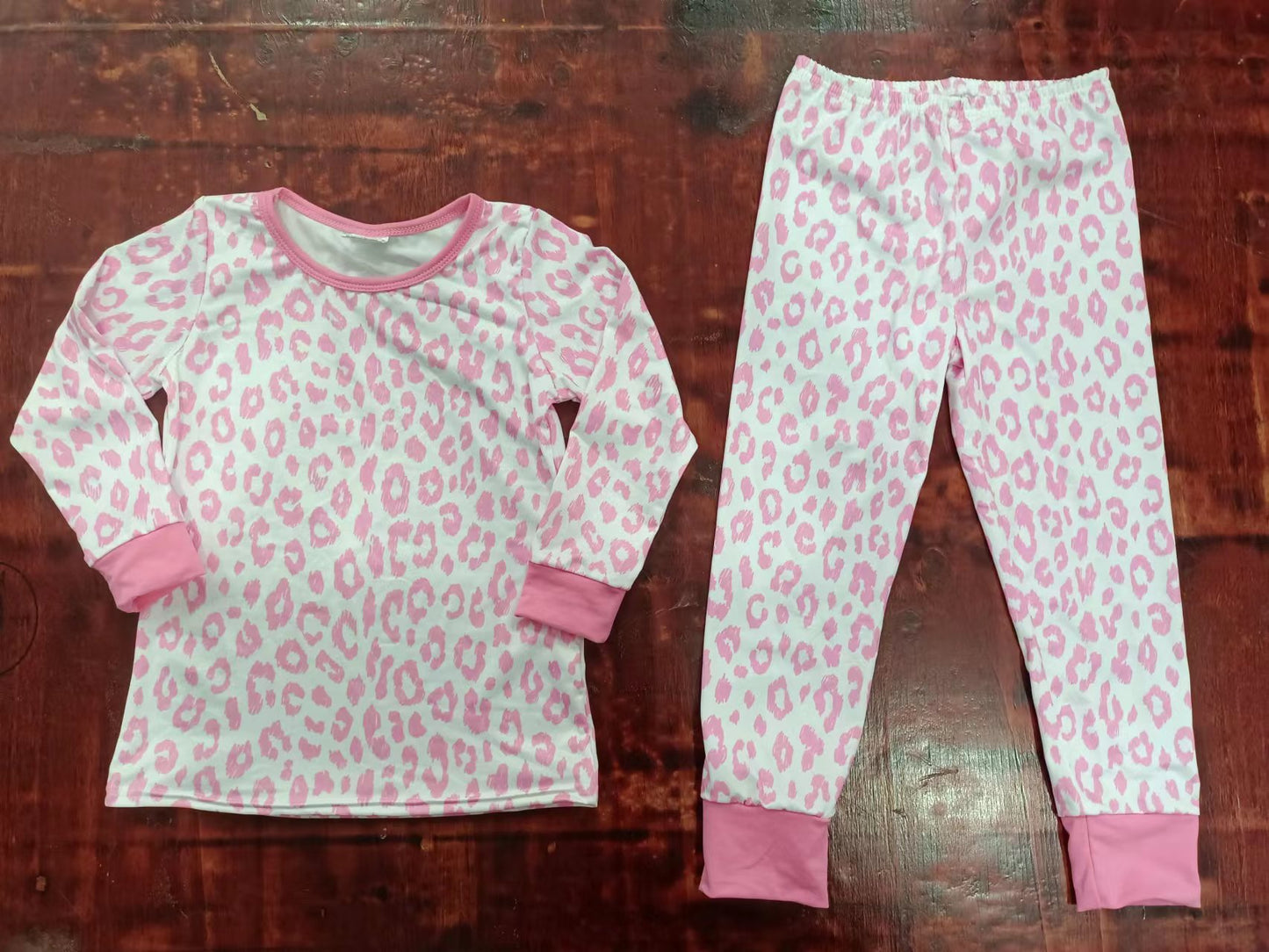 Baby Girls Pink Leopard Top Pants Pajamas Clothing Sets preorder(moq 5)