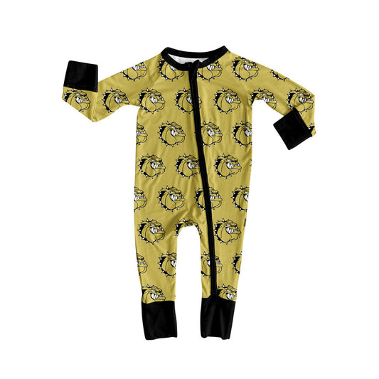 Preorder(moq 5)Baby Infant Black Gold Dog Team Zip Rompers
