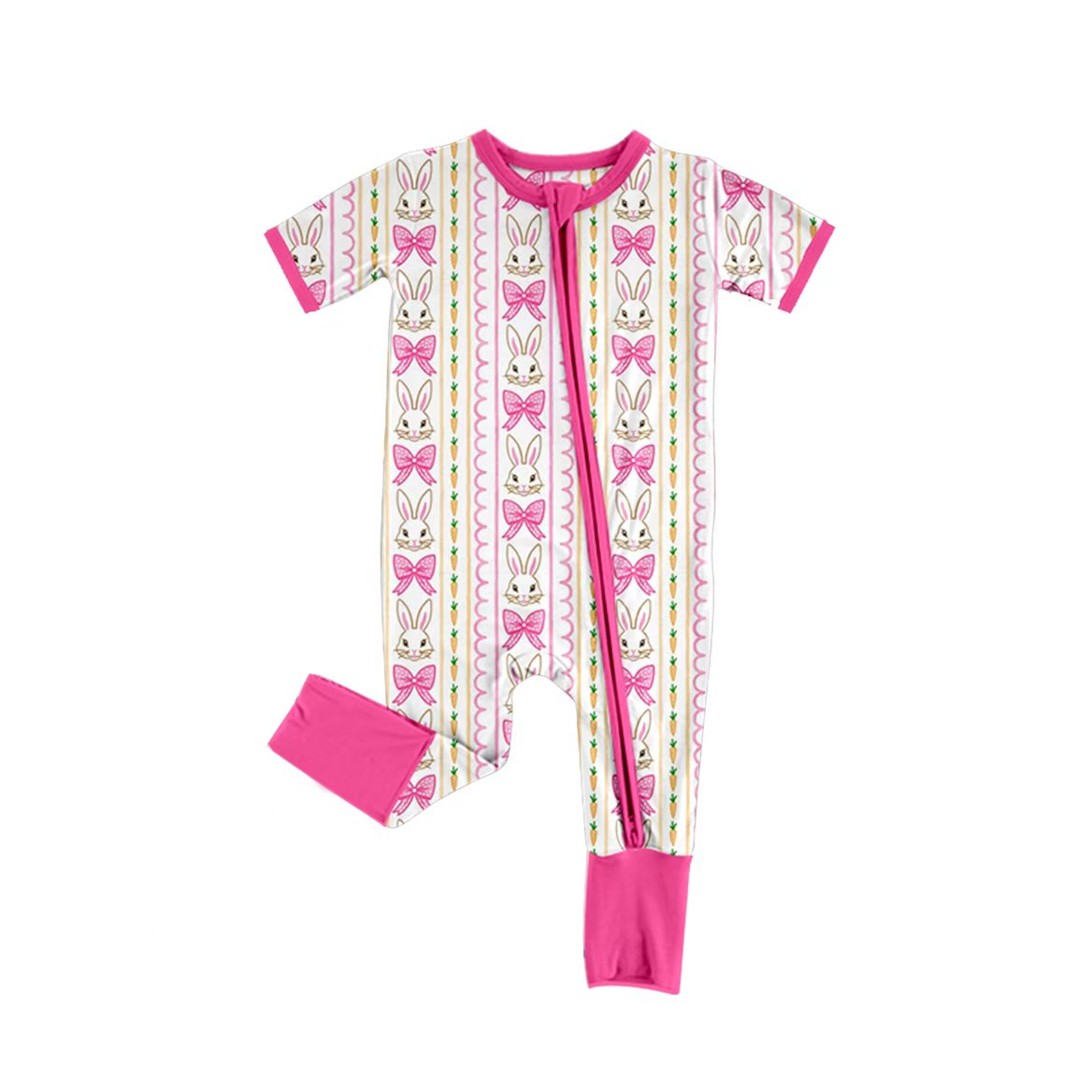 Preorder(moq5)  Cute Easter Newborn Short Sleeve Round Neck Zipper Romper Footless