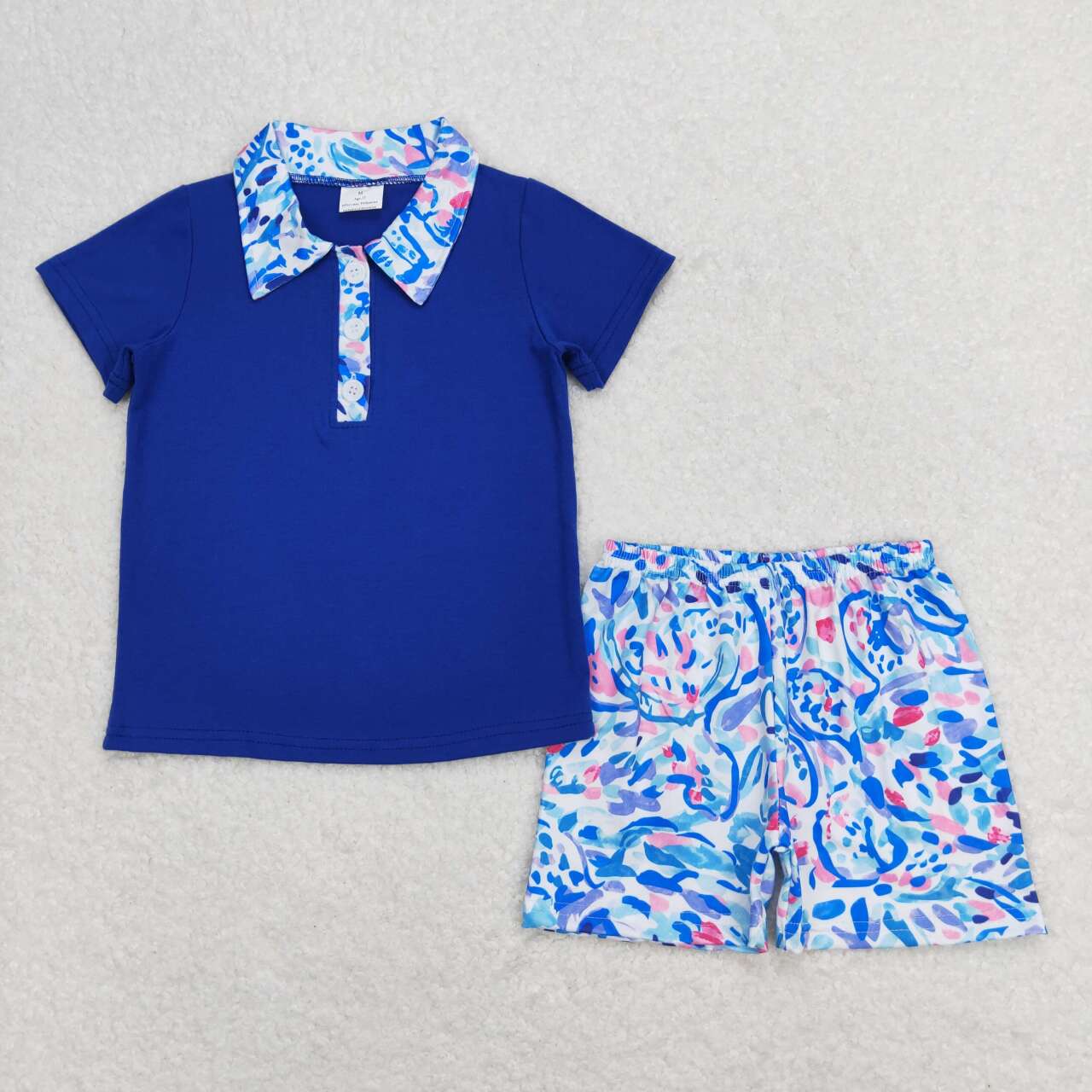 Baby Girls Blue Grasses Summer Sibling Boys Shorts Clothes Sets