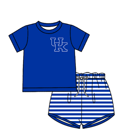 Preorder (moq 5)Baby Boys Blue UK Top Stripe Shorts Team Clothes Sets