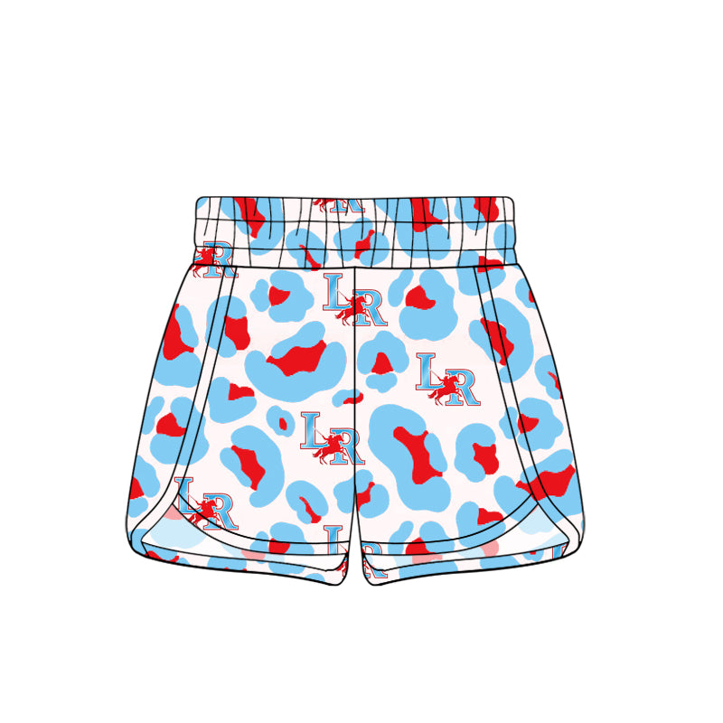 Preorder(moq 5) Baby Girls Team LR Red Blue Leopard Sports Shorts