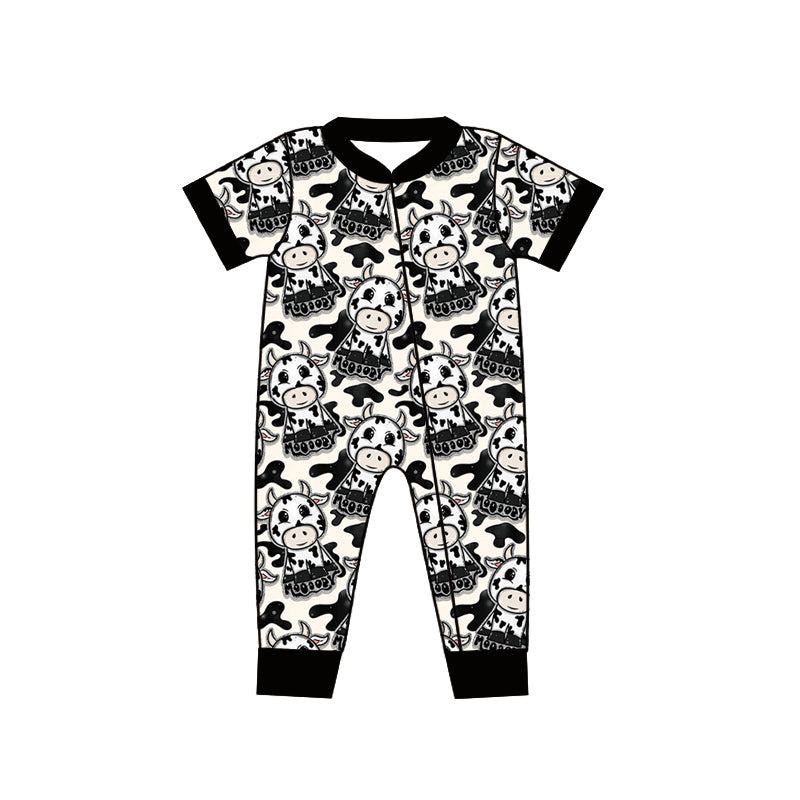 Baby Boys Moody Cow Short Sleeve Zip Rompers preorder(moq 5)