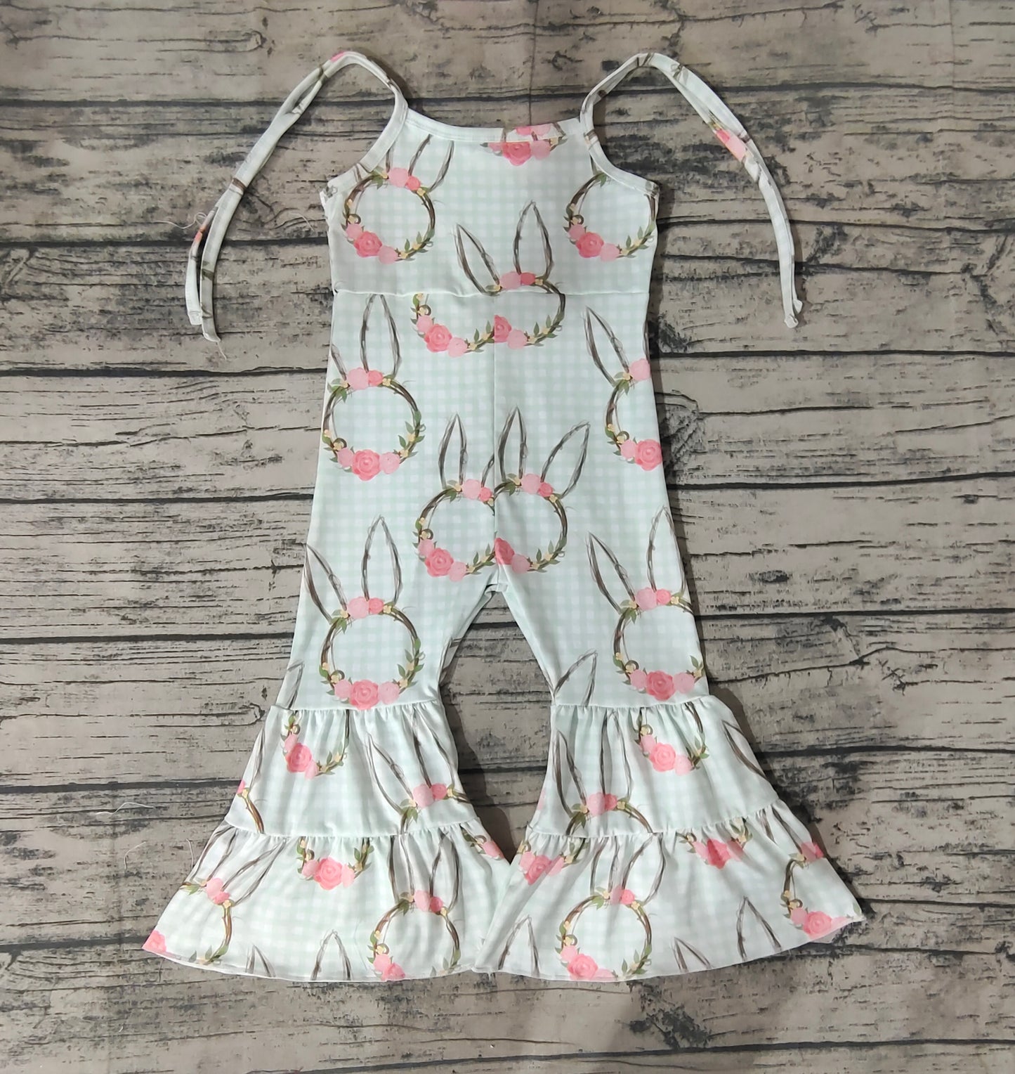 Baby Girls Easter Rabbit Ears Straps Bell Pants Jumpsuits