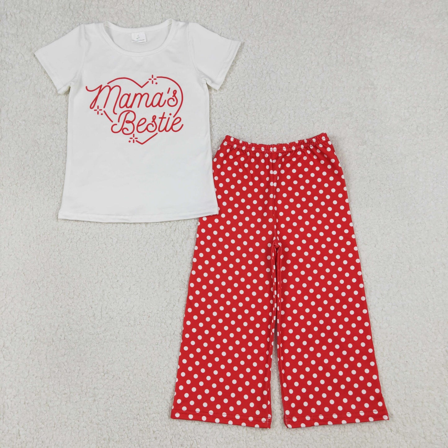 Baby Girls Mama's Bestie Heart Top Polka Dots Flare Pants Clothes Sets