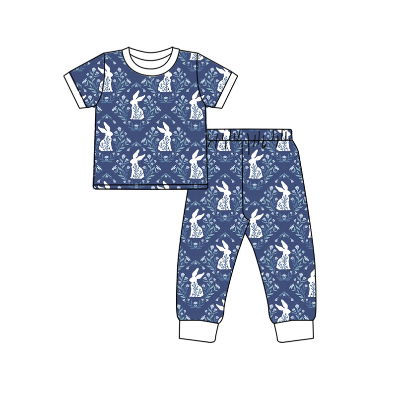 Baby Girls Navy Rabbits Top Pants Pajamas Kids Clothing Sets preorder(MOQ 5)