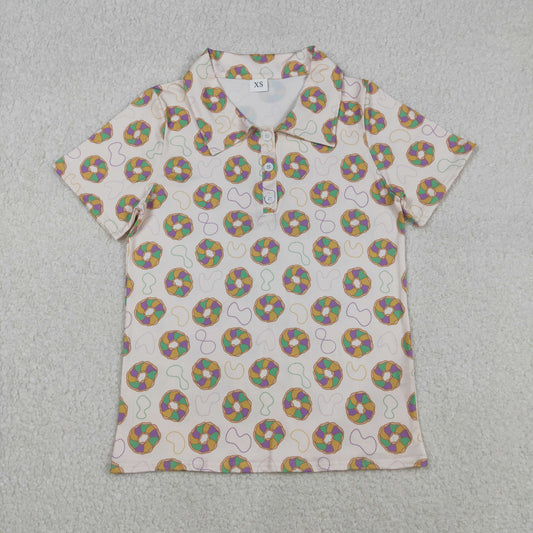 Adult Men Mardigras Donuts Plaid Button Polo Shirts Top