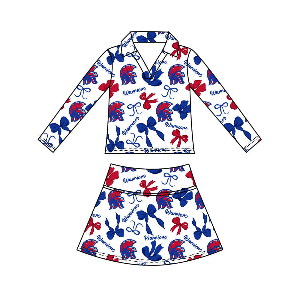 Preorder (moq 5)Baby Girls Bows Warriors Top Skirt Short Team Clothes Set