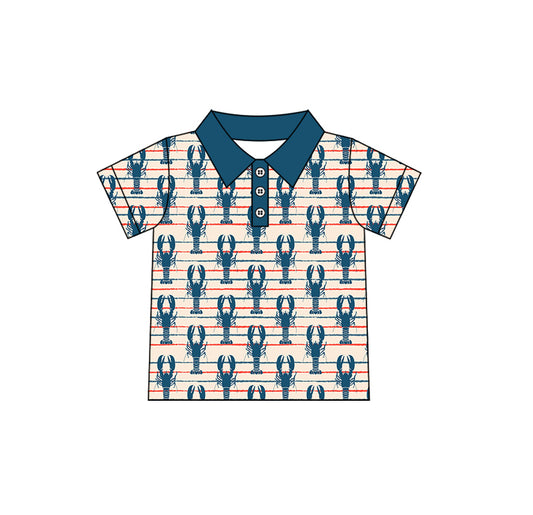 Preorder(moq 5)Boys Summer Navy Crawfish Short Sleeve Tee Shirts Tops