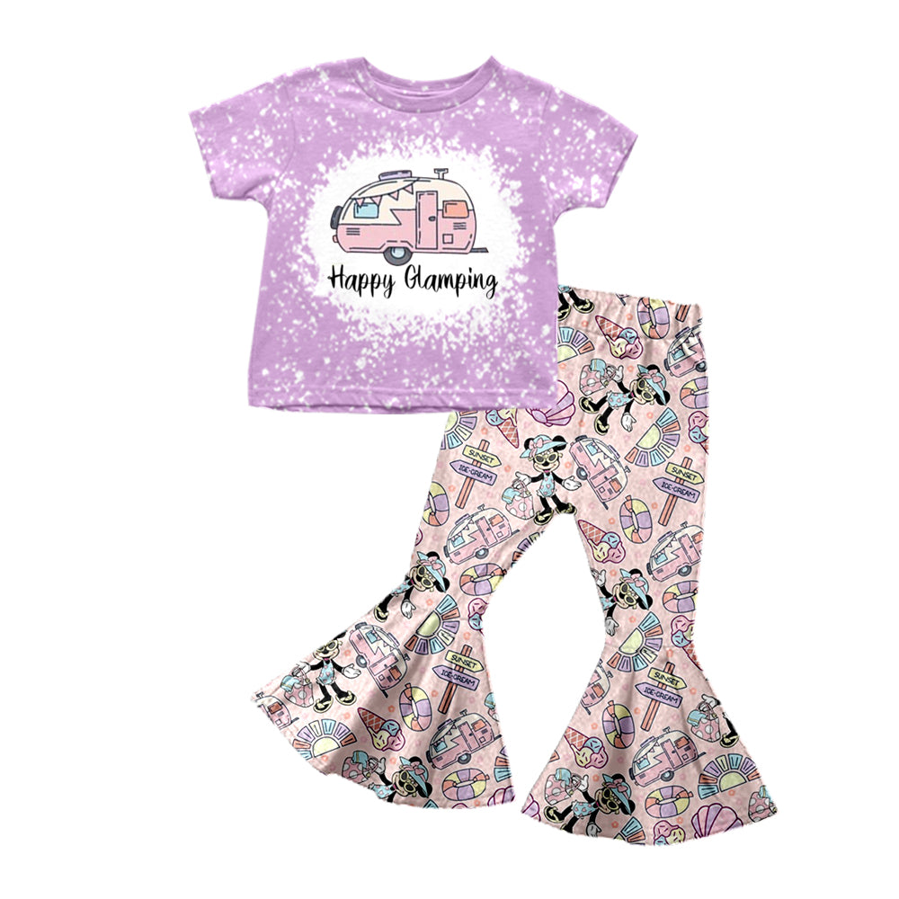 Baby Girls Happy Camping Shirt Top Purple Bell Pants Clothing Sets Preorder(moq 5)