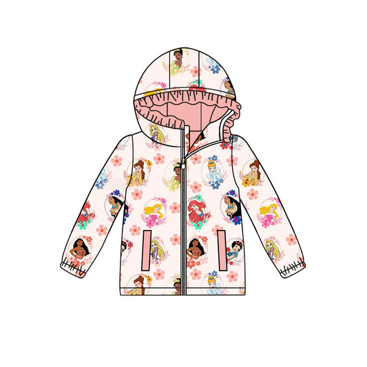 Baby Girls Pink Princess Flowers Ruffles Hooded Zip Tops preorder(MOQ 5)