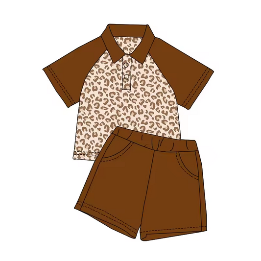 Baby Boys Leopard Buttons Top Shorts Clothes Sets preorder (moq 5)