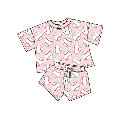 Preorder (moq 5)Baby Girls Pink Baseball Shirts Shorts Sports Clothes Sets