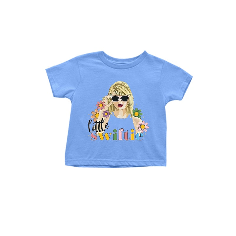 Baby Girls Blue Little Sinter Flowers Short Sleeve Tee Shirts Tops Preorder(moq 5)