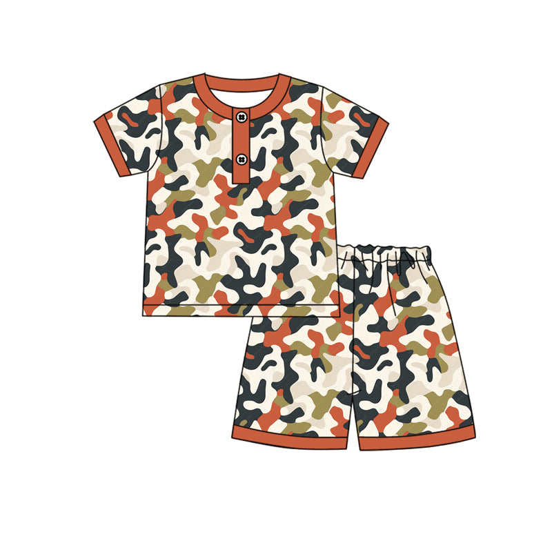 Preorder (moq 5)Baby Boys Dark Red Camo Tee Top Shorts Pajamas