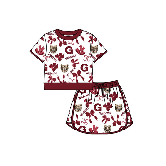 Preorder (moq 5)Baby Girls Short Sleeves Wildcats Top Bows Skorts Team Sets