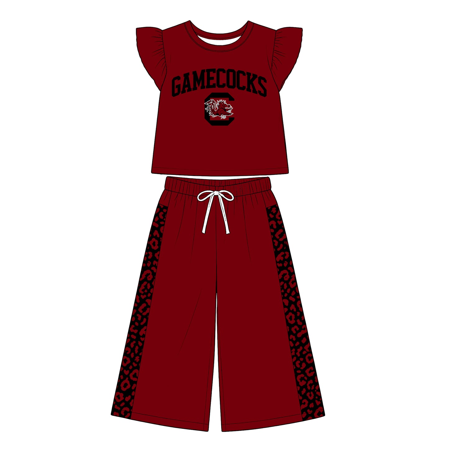 Preorder (moq 5)Baby Girls Flutter Sleeve Gamecocks Top Flare Pant Team Clothes Sets