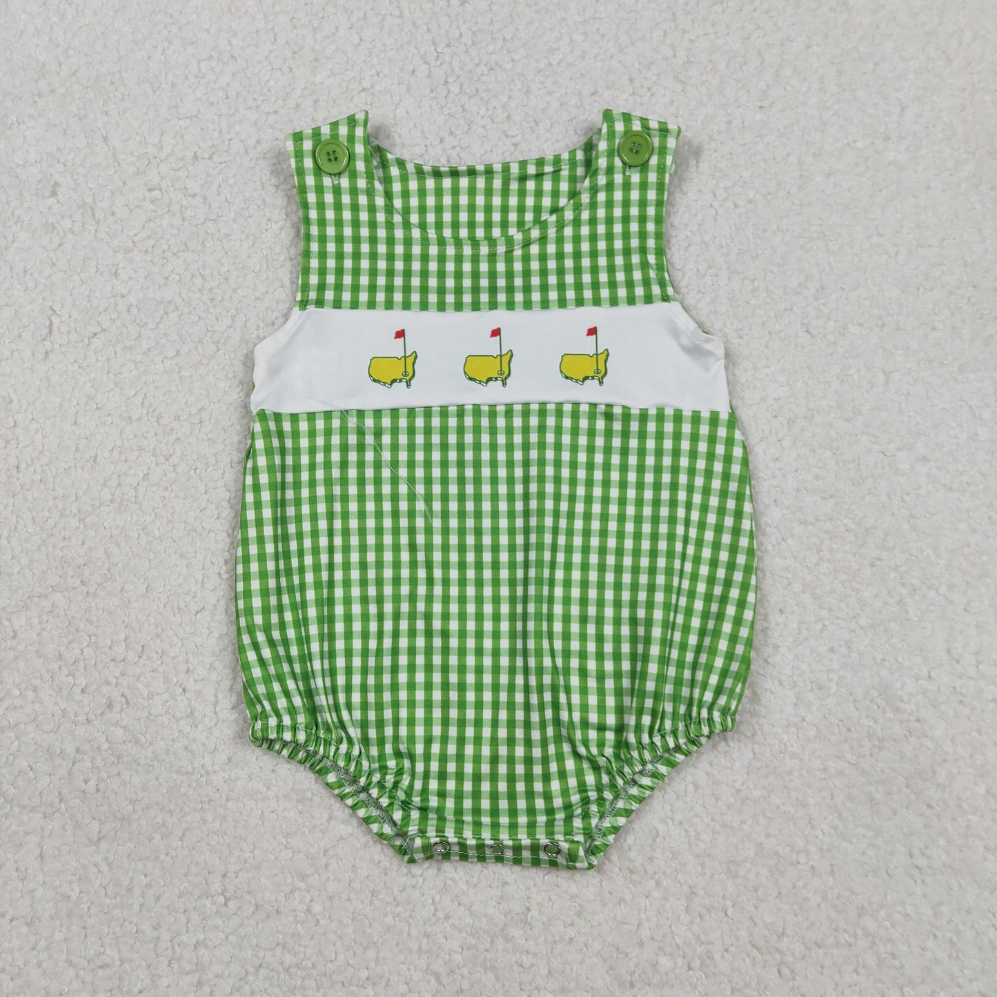 Baby Boys Green Checked Golf Flags Rompers